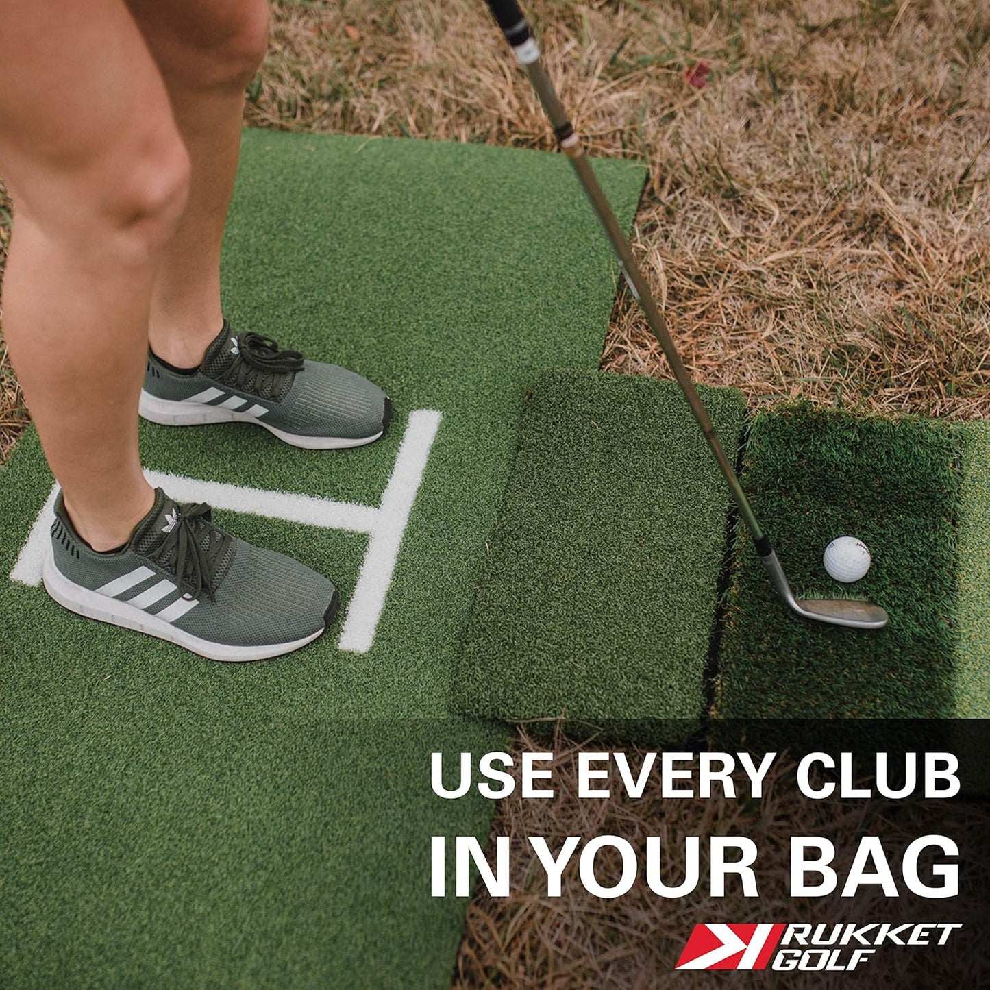 Rukket Tri-Turf Golf Hitting Mat Attack, Portable Driving, Chipping, Training Aids for Backyard with Adjustable Tees and Foam Practice Balls