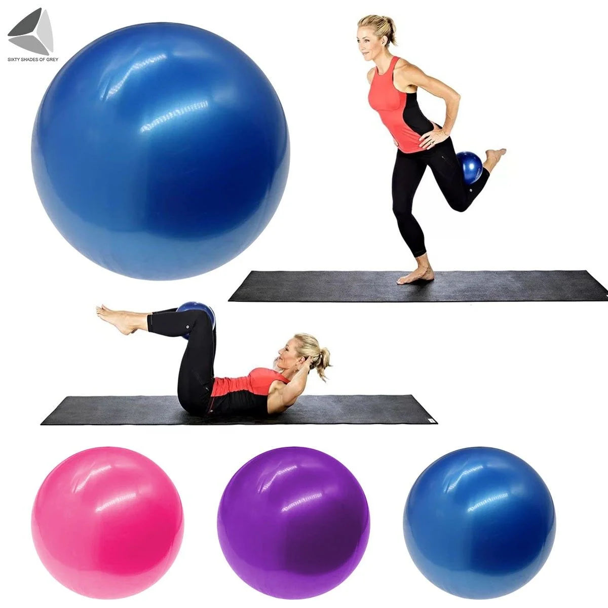 9.84 Inch Pilates Exercise Ball, anti Burst Mini Bender Ball with Inflatable Straw for for Stability, Barre, Pilates, Yoga, Core Training and Physical Therapy (Blue)