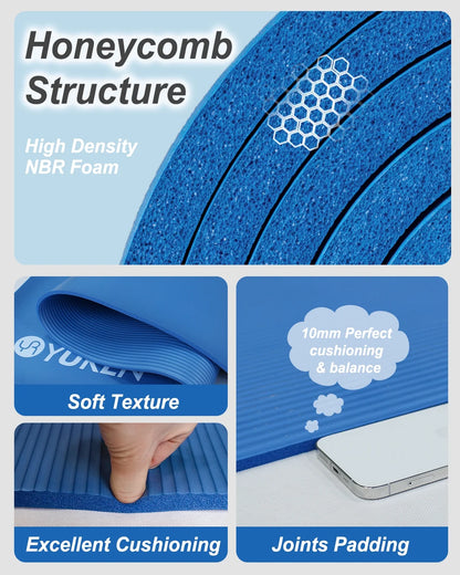 Large Yoga Mat 78X51" 10Mm Thick NBR Foam Exercise Mats for Home/Gym Floor Workout Blue
