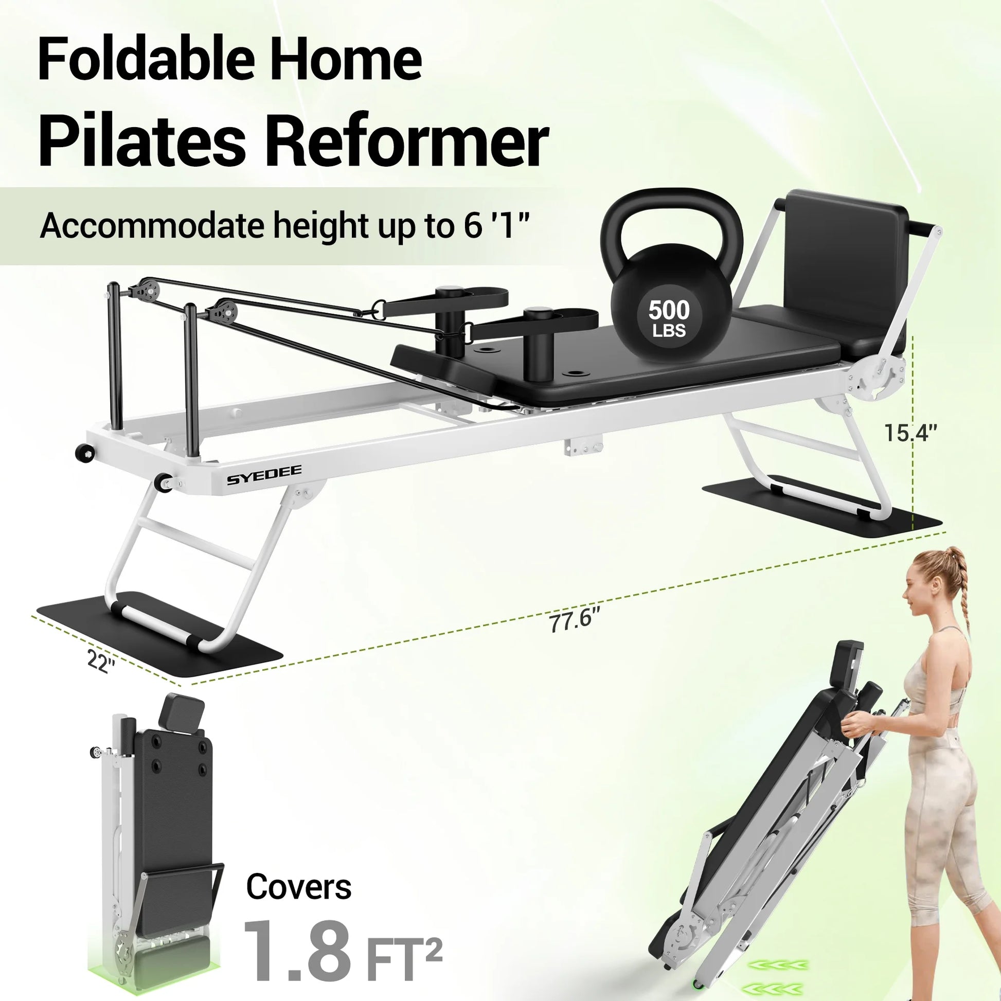 Foldable Pilates Equipment for Home Workouts,Balanced Body Pilates Reformer Machine for Home and Gym, Pilates Exercise Equipment with Jump Board, Additional 4 Springs
