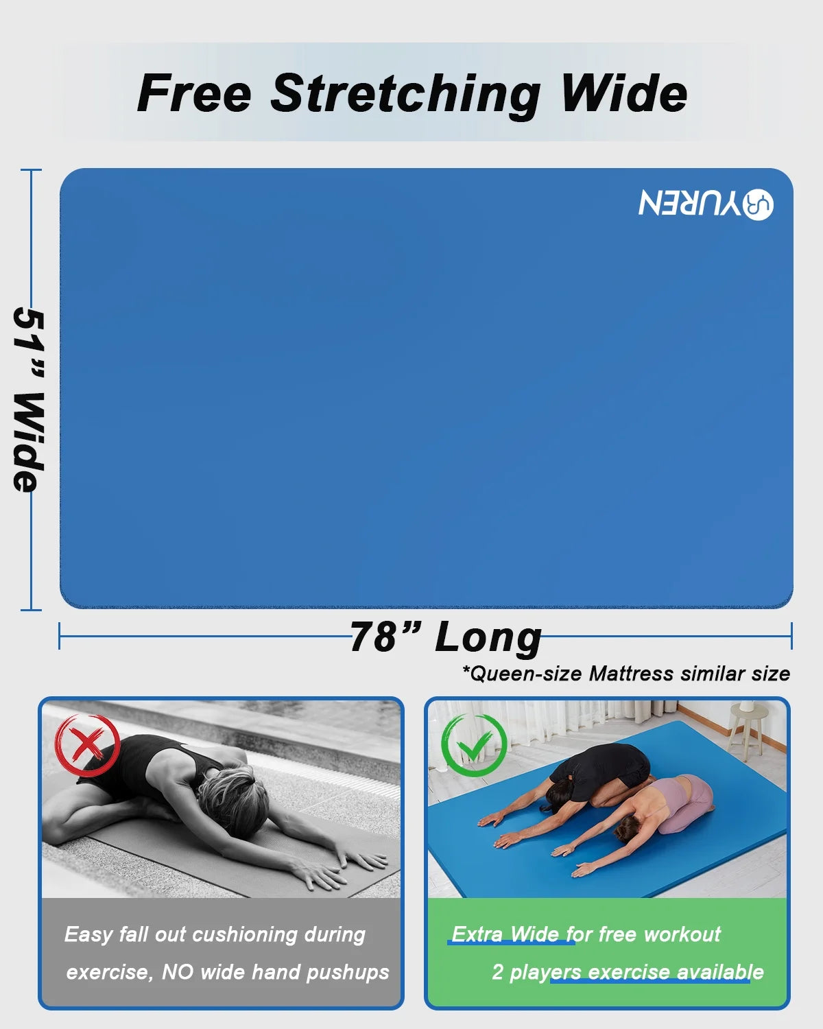 Large Yoga Mat 78X51" 10Mm Thick NBR Foam Exercise Mats for Home/Gym Floor Workout Blue