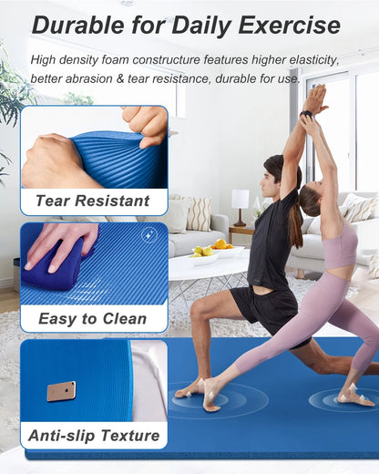 Large Yoga Mat 78X51" 10Mm Thick NBR Foam Exercise Mats for Home/Gym Floor Workout Blue