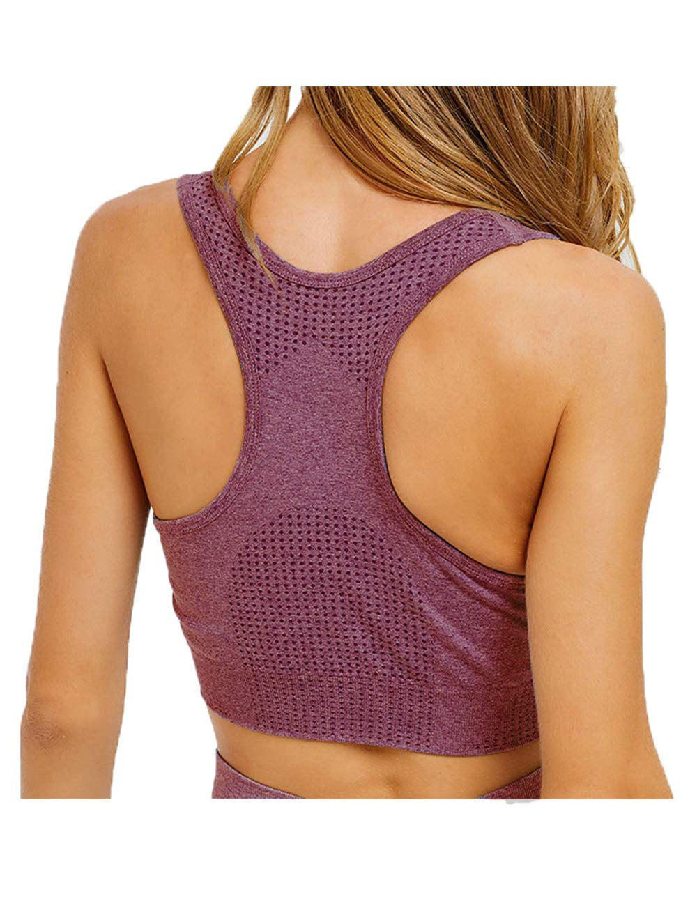 Women Seamless Yoga Workout Set 2Pcs Outfits Gym Leggings and Sports Bra (Wine, Small)