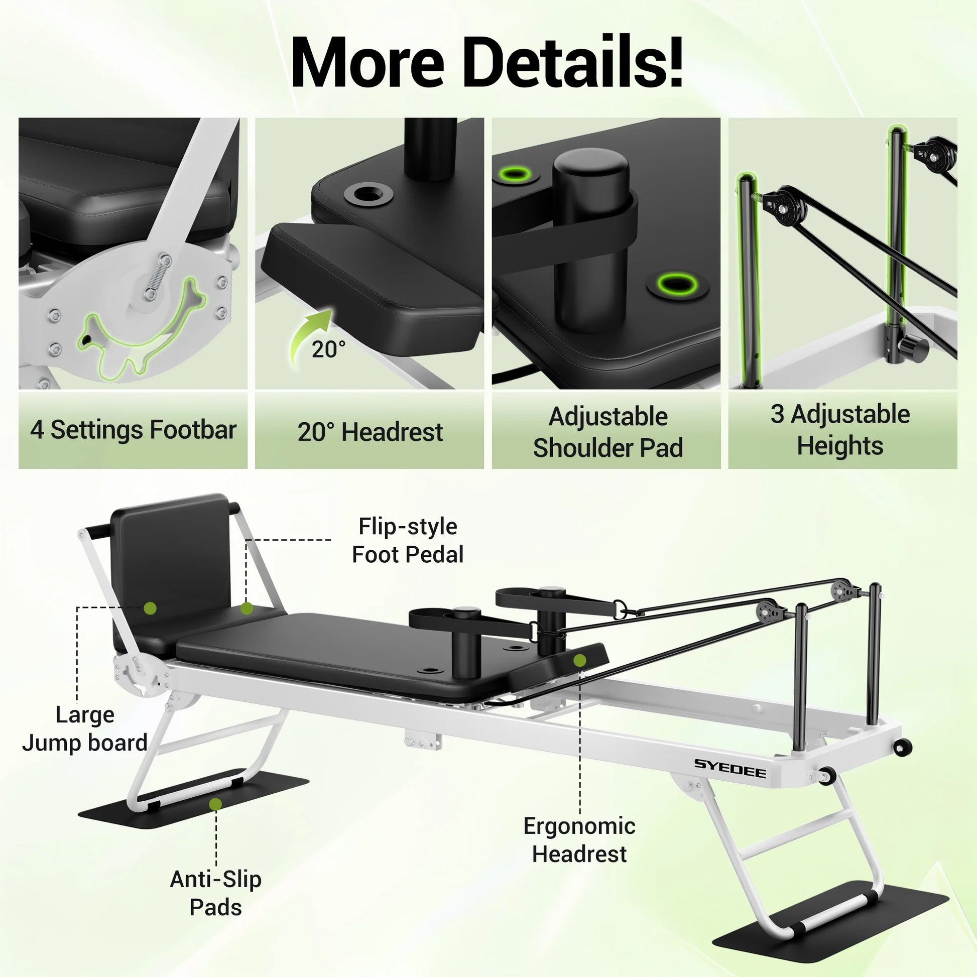 Foldable Pilates Equipment for Home Workouts,Balanced Body Pilates Reformer Machine for Home and Gym, Pilates Exercise Equipment with Jump Board, Additional 4 Springs