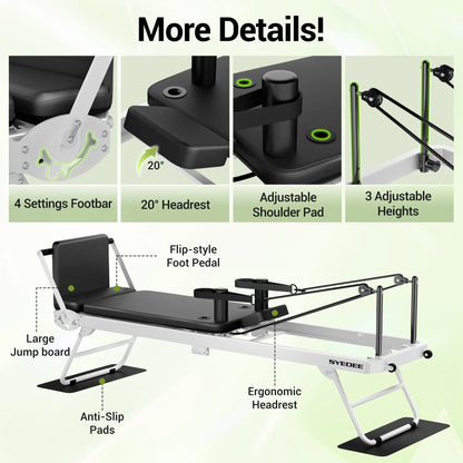 Foldable Pilates Equipment for Home Workouts,Balanced Body Pilates Reformer Machine for Home and Gym, Pilates Exercise Equipment with Jump Board, Additional 4 Springs