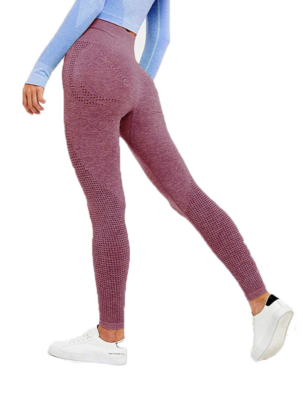 Women Seamless Yoga Workout Set 2Pcs Outfits Gym Leggings and Sports Bra (Wine, Small)