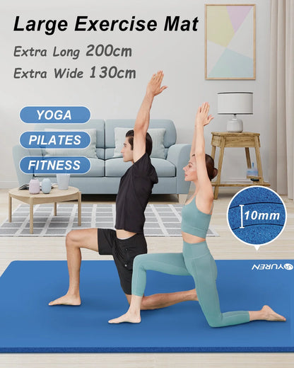 Large Yoga Mat 78X51" 10Mm Thick NBR Foam Exercise Mats for Home/Gym Floor Workout Blue